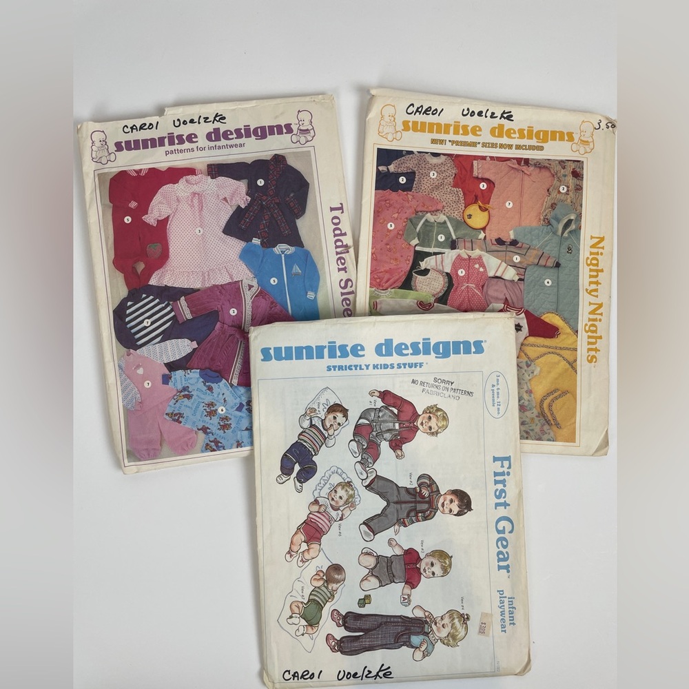 SUNRISE DESIGNS SEWING PATTERNS Toddler Sleep Infant Playwear Cut & Uncut Lot 3